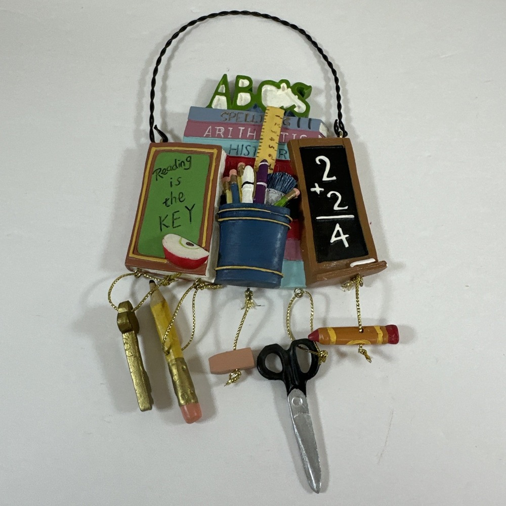 5 Teacher Ornament Wall Decor 8" Vintage ABCs Math Reading‎ Scissors Eraser Key